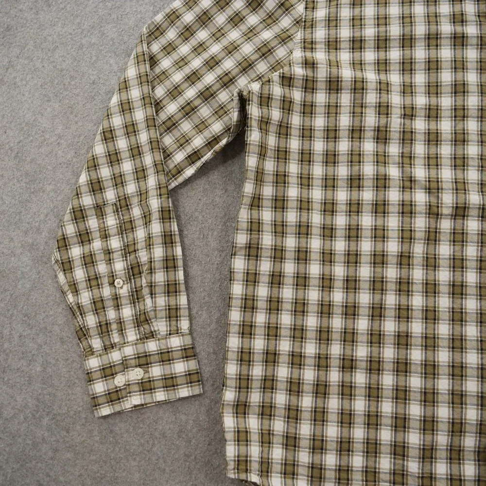 Banana Republic Shirt Mens Large Brown Button Up Untucked Plaid Long Sleeve